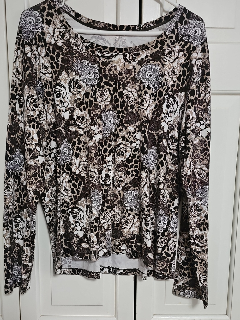 Women's Brown Floral & Animal Print Long Sleeve Top